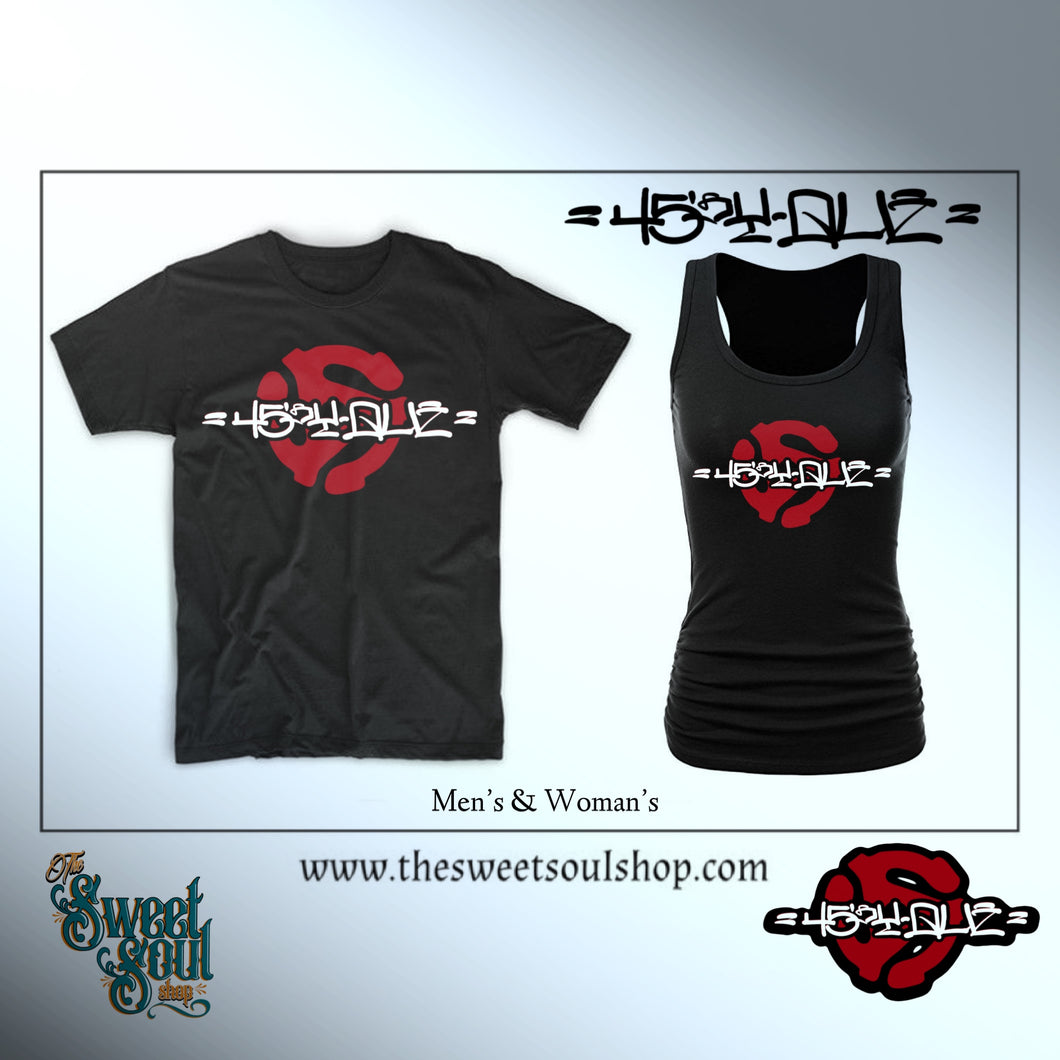 45's y Que Champion T-Shirt in Black/White Red Adaptor